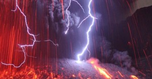 Volcano with lightnings